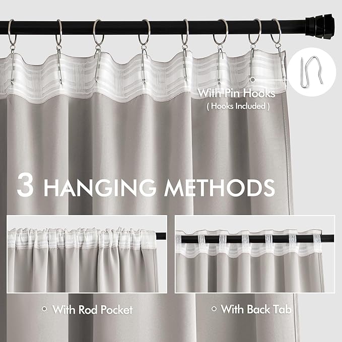 MIULEE Stone Back Tab Blackout Curtains 72 Inches Long 2 Panels Set - Image 4