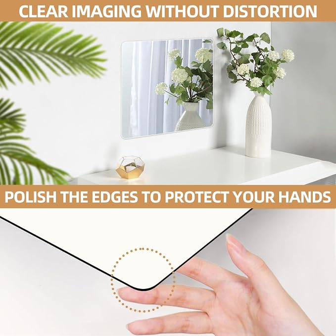 Stick on Small Mirror for Wall Decor, 4 Pack 13.8”x13.8” Acrylic Mirror Tiles - Image 6