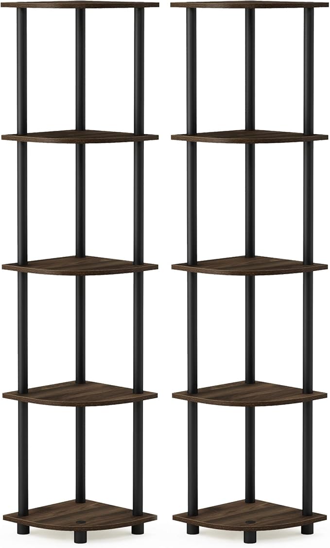 Furinno TURN-N-TUBE Corner Shelf Set of 2, 5-Tier Corner Bookshelf, Open by Furinno-FitsYourSpaceFitsYourBudget