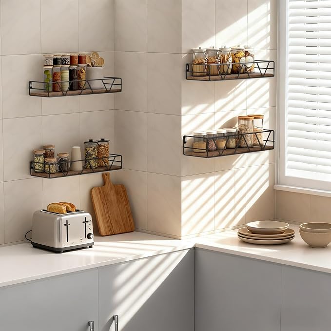 Amaoot Floating Shelves Set of 4, Home Wood Wall Shelf, Farmhouse Shelf - Image 4