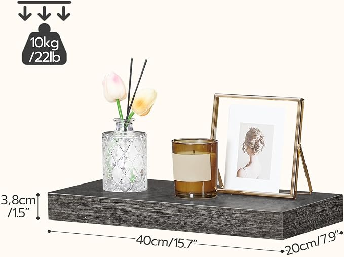 HOOBRO Floating Shelves for Wall, Wall Mounted Shelf Set of 2, 15.7" Hanging - Image 3
