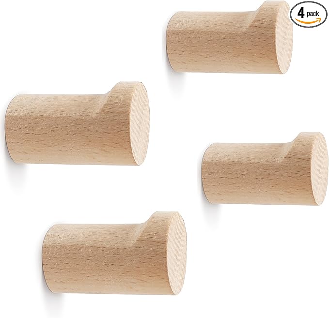 bsdonte Wood Wall Hooks, 4 Pack Natural Wooden Coat Hooks Wall Mounted by bsdonte