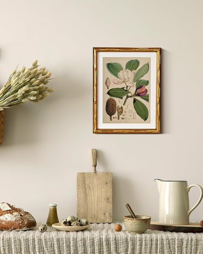 InSimSea Gold Bamboo Framed Canvas Wall Art, Retro Nature Magnolia Botanical - Image 5