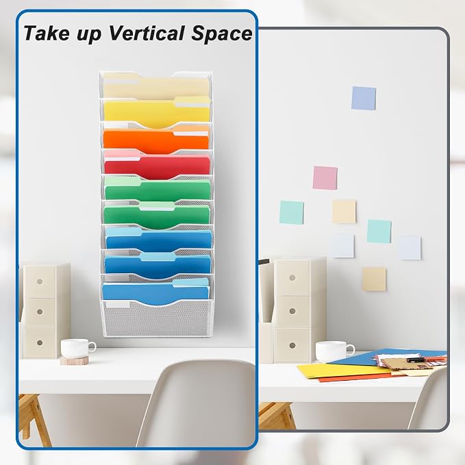 EASEPRES 10 Pocket Mesh Hanging Wall File Organizer, Wall Mounted Mail Paper - Image 4