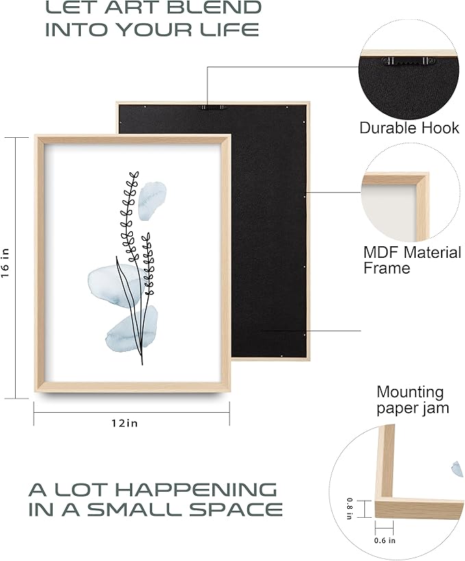 HesenDot Framed Blue Floral Canvas Wall Art, Minimalist Botanical Wall Art Decor - Image 4