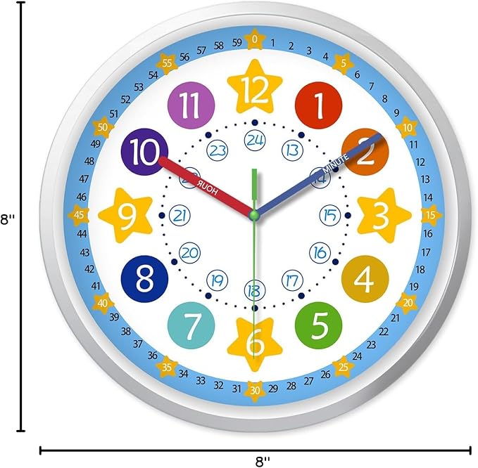 XFM Blue Kids Wall Clock 8 Inch Silent Non Ticking Quartz Battery Operated - Image 7