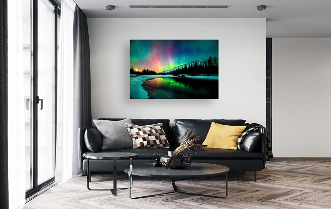 S01969 Wall Art HD Aurora Scenery Painting on Canvas Prints Stretched and - Image 3