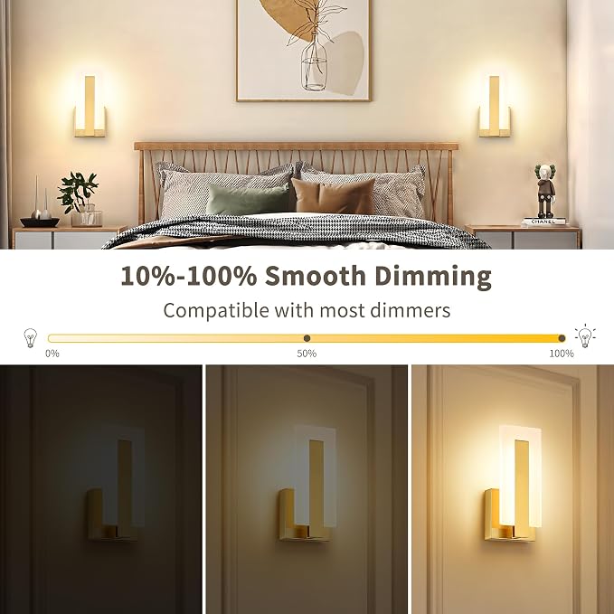 Joosenhouse Modern LED Wall Sconce Set of 2, Dimmable Hardwired Bathroom Vanity - Image 3
