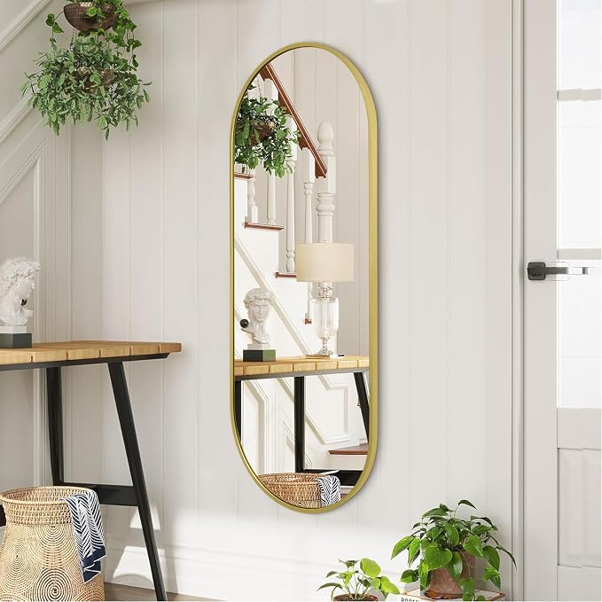 Large Oval Full Length Mirror, Pill Shaped Oblong Bathroom Wall-Mounted Mirrors - Image 5