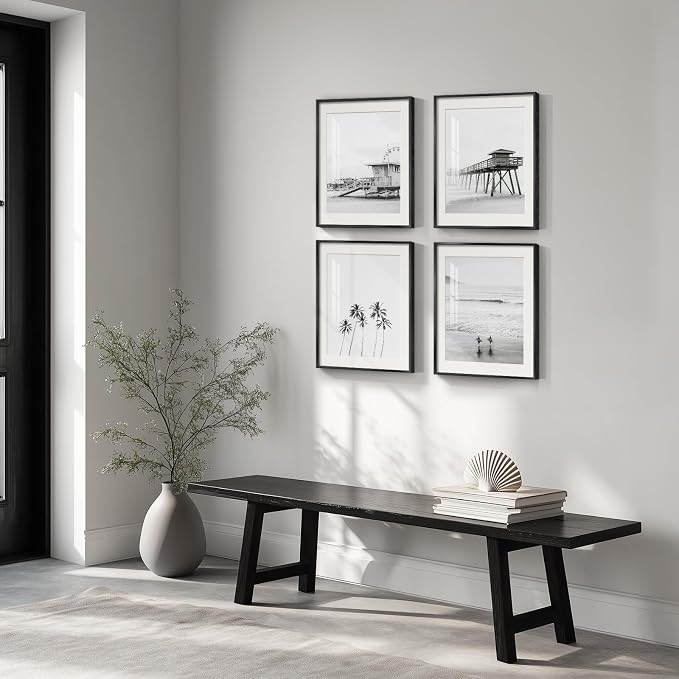 Framed Black and White Beach Wall Art, 4 Piece Coastal Photography Canvas - Image 5