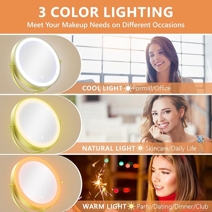 Auxmir 8'' Wall Mounted Lighted Makeup Mirror, 3200mAh Rechargeable - Image 4