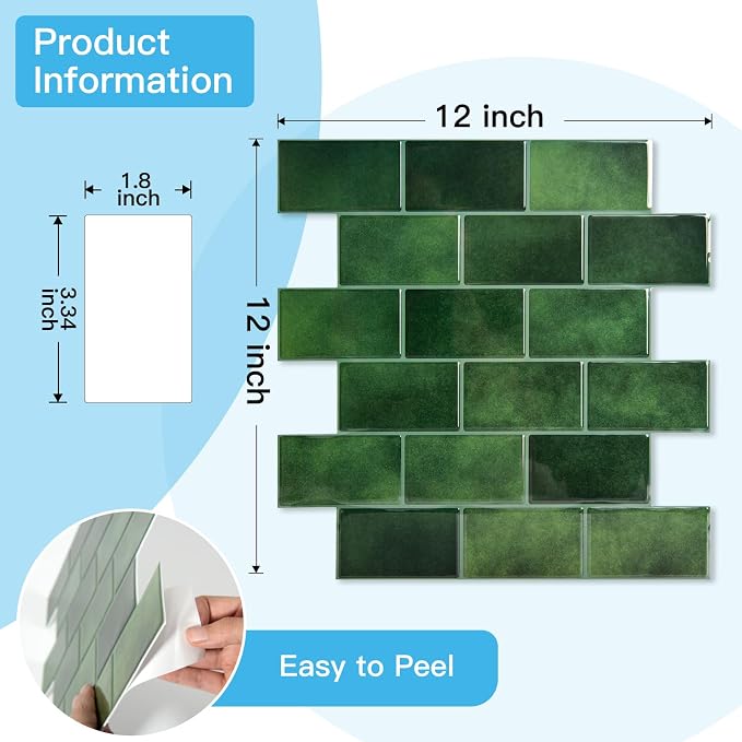 Art3d Peel and Stick Green Wall Tiles – 12"x12" Thicker Design Backsplash - Image 8