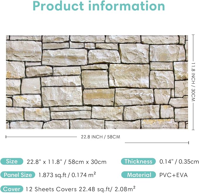 Commomy 12 pcs Faux Stone 3D Wall Panels Peel and Stick - Image 6