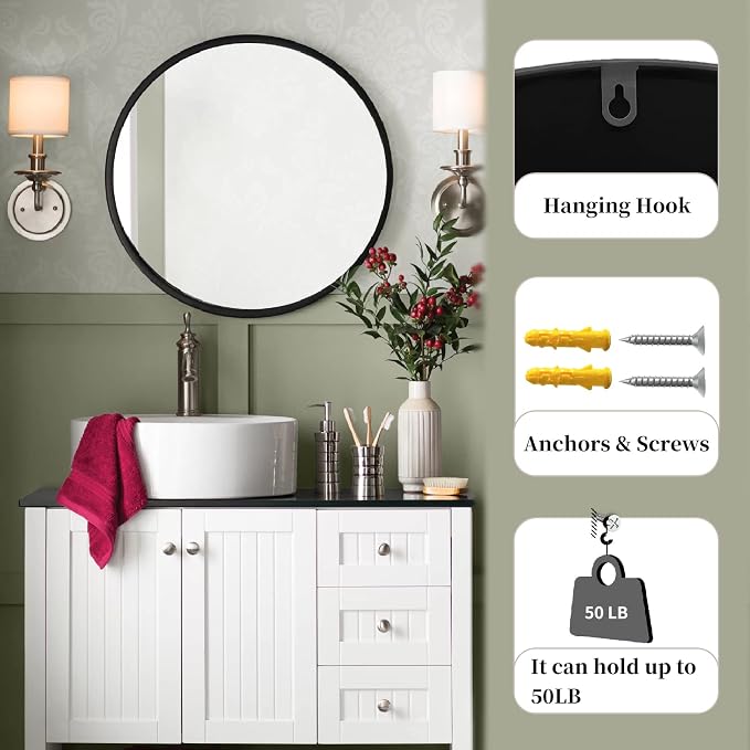 G-LEAF Black Round Mirror 32 inch Circle Mirror - Image 8