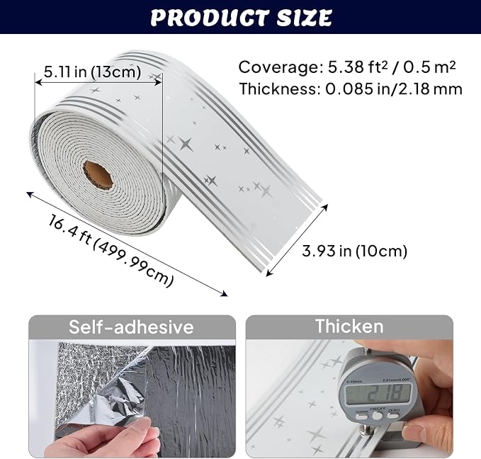 Thick Peel and Stick Wallpaper Borders, 3.93" x 196.8" PVC+XPE Mirror Border - Image 5