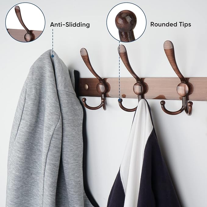 TICONN Wall Mounted Coat Rack, Five Heavy Duty Tri Hooks All Metal Construction - Image 4