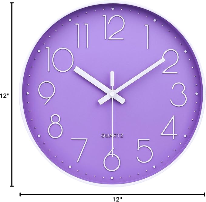 jomparis Purple Wall Clock 12 Inches Silent Quartz Wall Clock Lavender Decor - Image 7