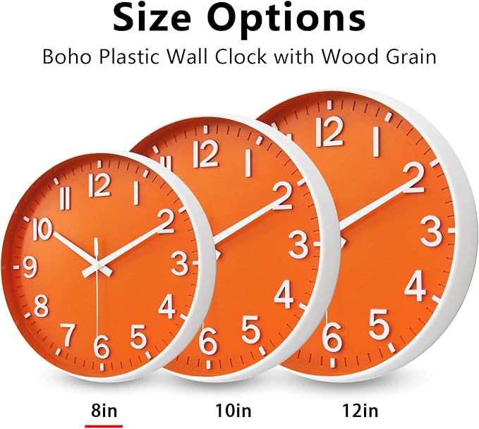 HZDHCLH Wall Clocks Battery Operated, Wall Clock Orange, 8 inch Wall Clock - Image 5