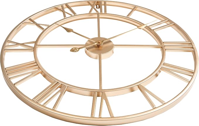 CLXEAST Champagne Gold Metal Wall Clock, Large Roman Numeral 24 Inch Wall Clocks - Image 8
