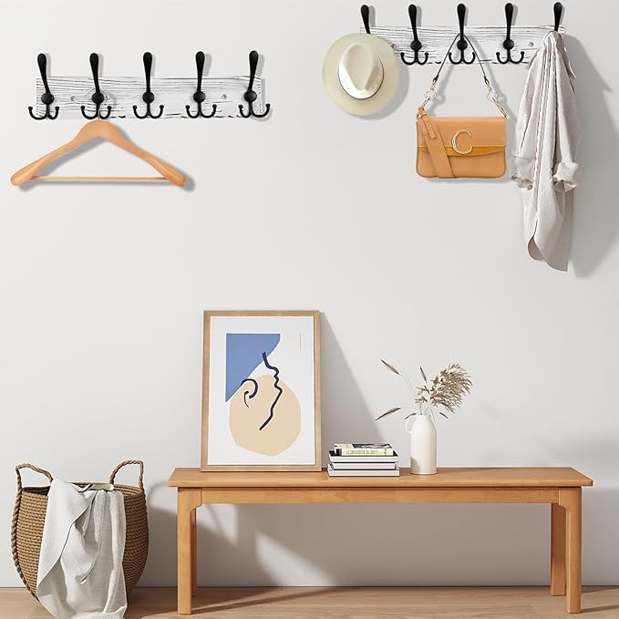Kuhome 2pcs Coat Rack Wall Mount Wooden Hat Rack - Image 3