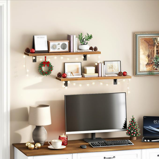 HOOBRO Floating Shelves for Wall, 23.6" Wall Mounted Shelves Set of 2, Hanging - Image 2