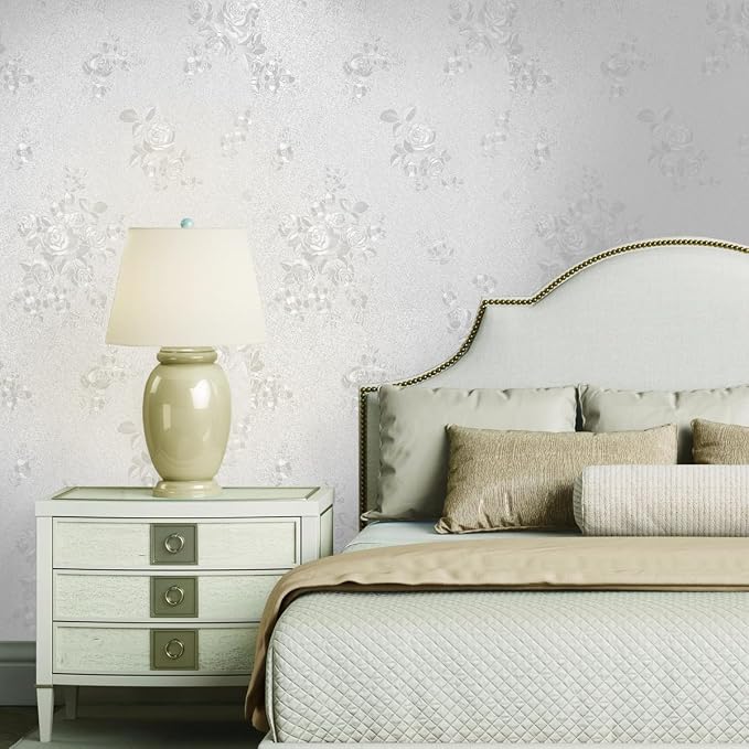 Erfoni White Embossed Peel and Stick Wallpaper Textured Floral Contact Paper - Image 4