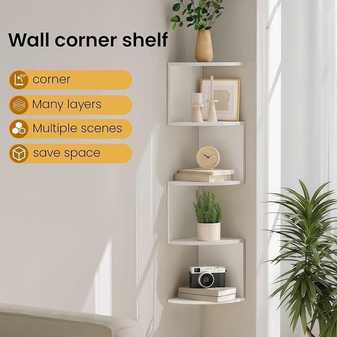 5-Tier Floating Corner Shelf Wall Mount, Heavy Duty Wall Corner Bookshelf - Image 6