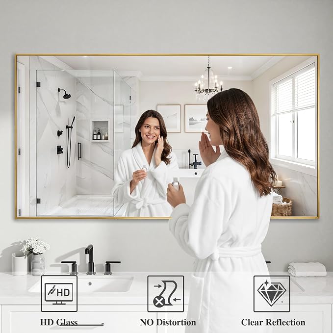 Koonmi Gold Mirrors for Wall, 30x60 Inch Bathroom Mirror, Rectangular Wall - Image 3