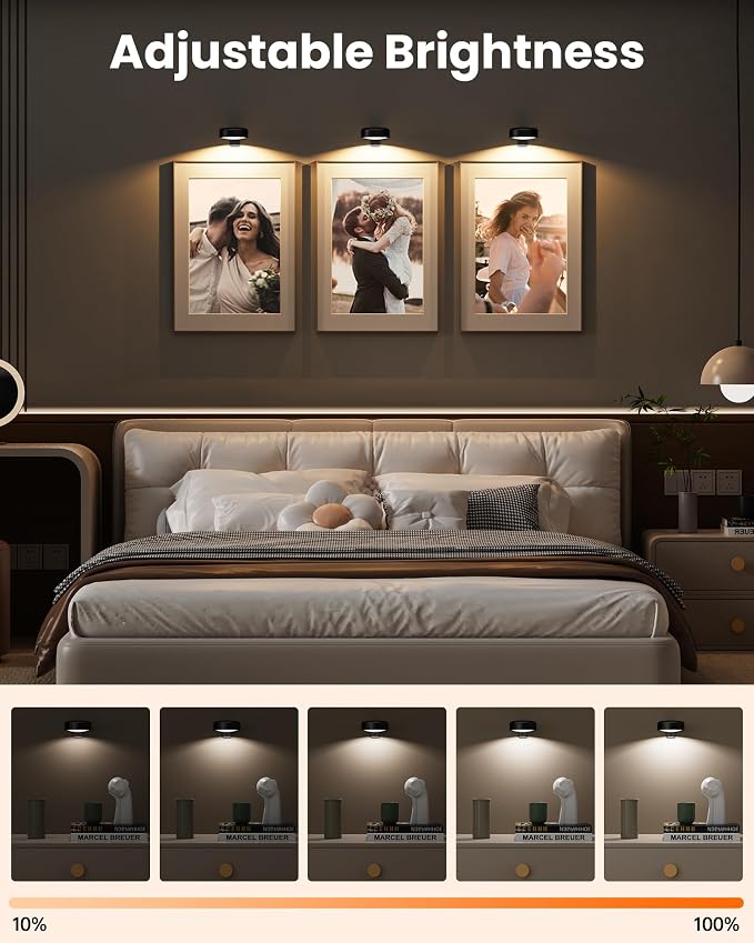 3 Pack Picture Lights for Wall, Wireless 2000mAh Rechargeable Magnetic LED Puck - Image 6