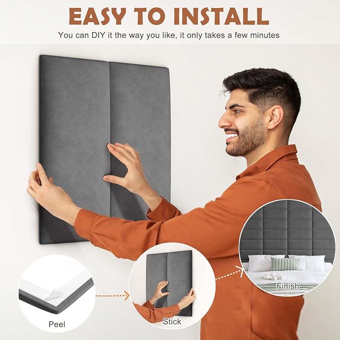 IFNOW Wall Mounted Upholstered Headboard Queen, 3D Peel and Stick Soundproof - Image 5