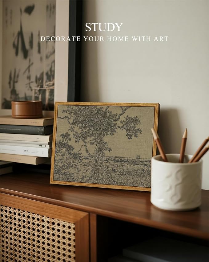 InSimSea Framed Canvas Wall Art, Vintage Sketch Landscape Painting, Rustic - Image 4