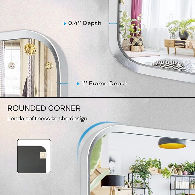 Brushed Nickel Bathroom Wall Mirror, Tempered Glass, Shatter Proof, Hangs - Image 3