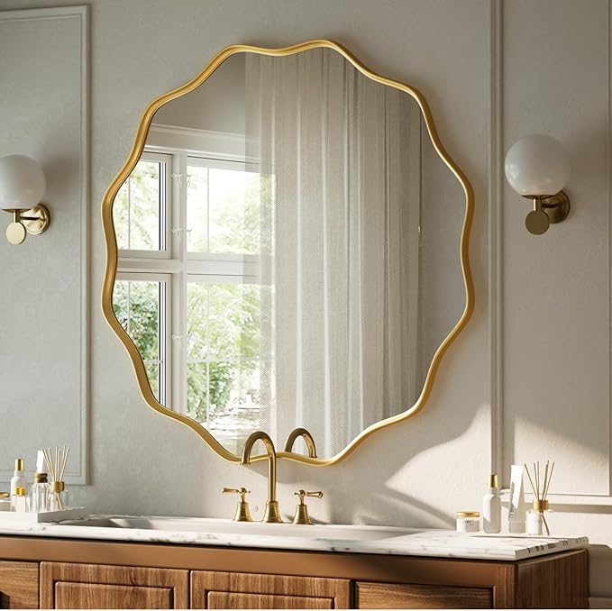 VooBang Gold Scalloped Circle Mirror, Hanging Leaning - Image 7