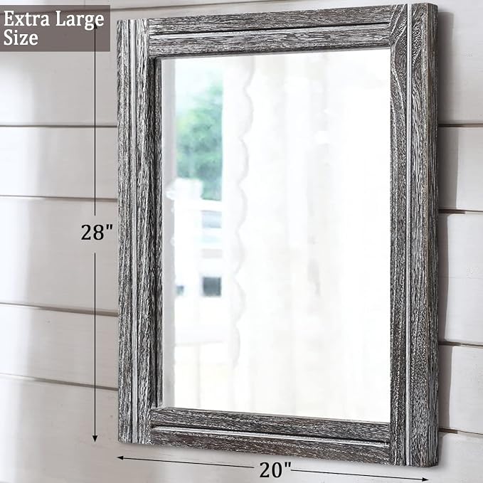 AAZZKANG Rustic Mirror Large Wood Framed Wall Mirror 70 x 50cm Rectangle - Image 2