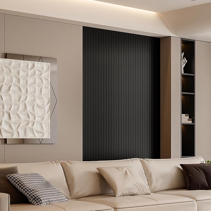 YLL YLL PVC Slat Wall Panel Peel and Stick 236"x 15.7" Faux Black Wood Grain - Image 3