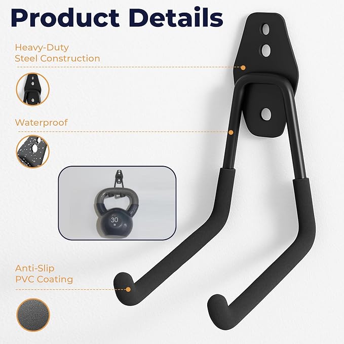 Moneek's Hardware 16 Pack Garage Storage Hook Anti-Slip Coating Heavy Duty Wall - Image 3