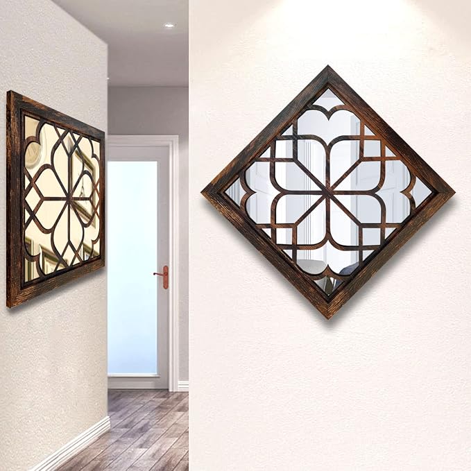 Wocred 20inch 2 PCS Square Wall Mirror, Gorgeous Rustic Farmhouse Accent Mirror - Image 3