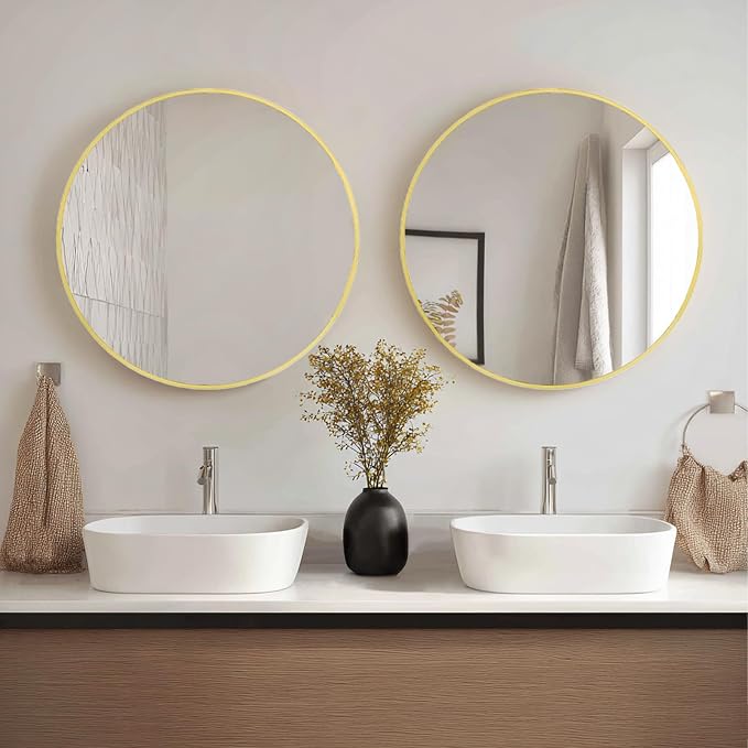 Sunniry Gold Round Mirror 24 inch, 2 Pack Gold Circle Mirror, Round Bathroom - Image 6