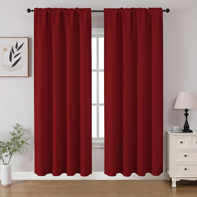 CUCRAF Red Blackout Curtains 72 inch Length 2 Panels Set, Rod Pocket Room by CUCRAF