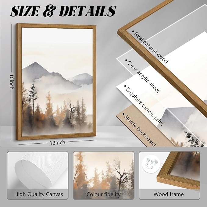 Neutral Mountain Wall Art Decor Set of 3 Forest Canvas Wall Art Poster - Image 2