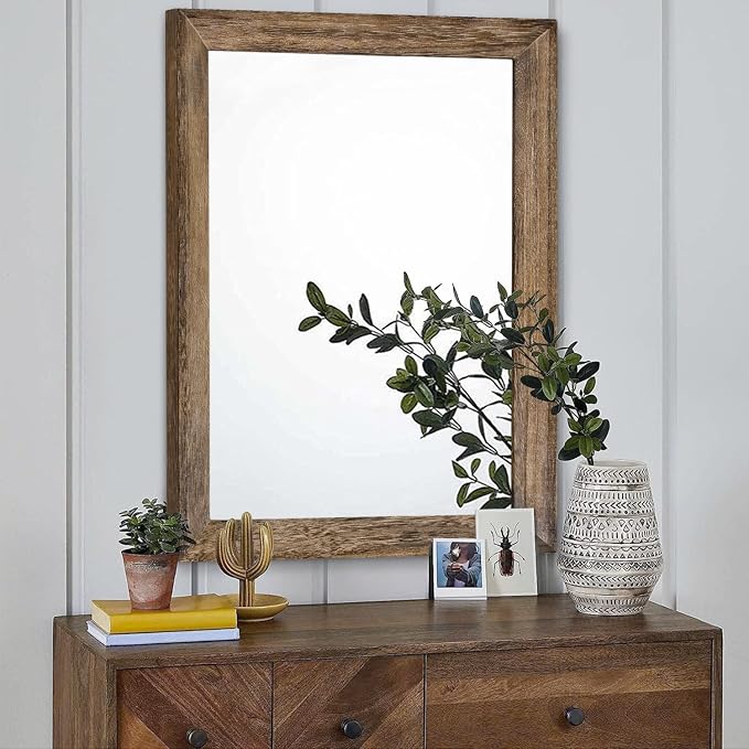 AAZZKANG Rustic Wood Mirror Rectangle Decorative Wall Mirrors - Image 3