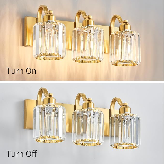 3-Light Gold Bathroom Light Fixtures, Modern Bathroom Vanity Lights Fixture - Image 5