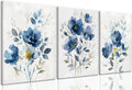 KISSFOX Framed Colorful Wildflower Blue Canvas Wall Art Set Of 3 Flowers by KISSFOX