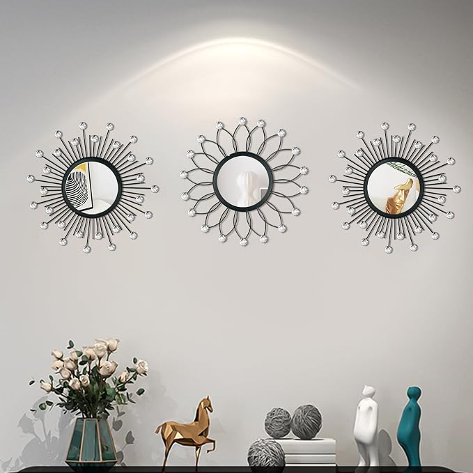 3 Pack Metal Mirrors for Wall Sunburst Wall Mirrors Home Décor Decorative - Image 4