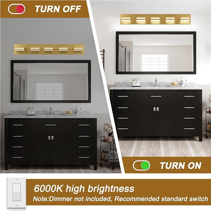 IZORRO LED Modern Bathroom Lights Fixtures, Brushed Glod Acrylic Wall Lighting - Image 5