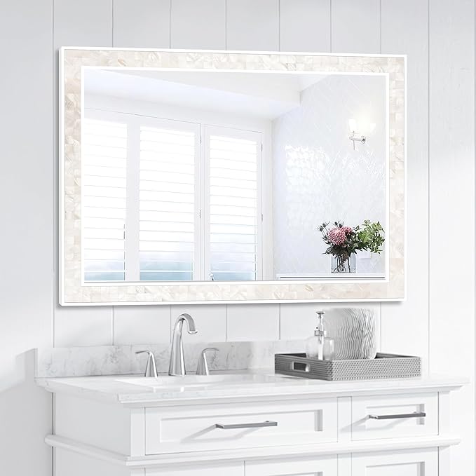 Tanmicoshomy White Shell Framed Rectangular Mirrors - Image 7