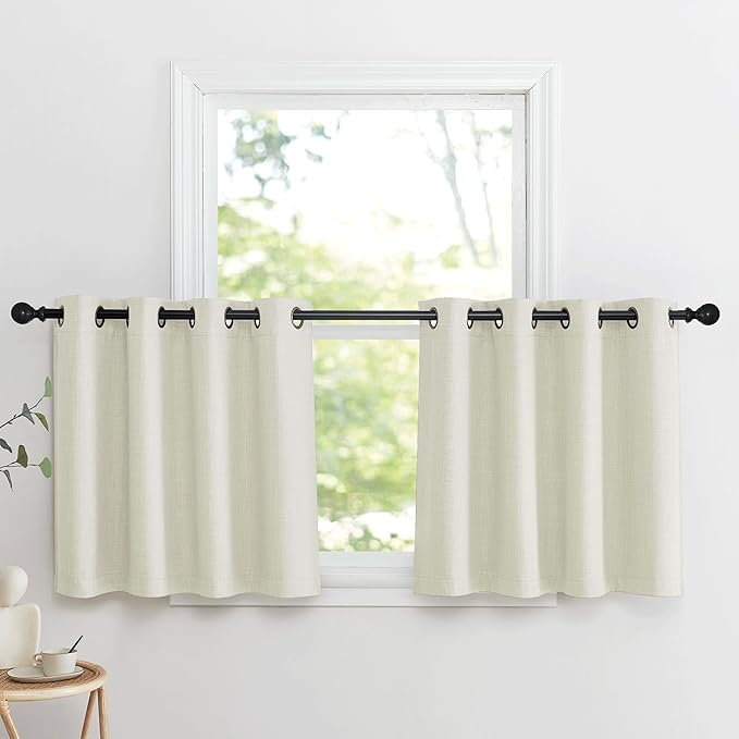 NICETOWN Natural Faux Linen Blackout Curtain Panels 24 inch Long, Thermal by NICETOWN