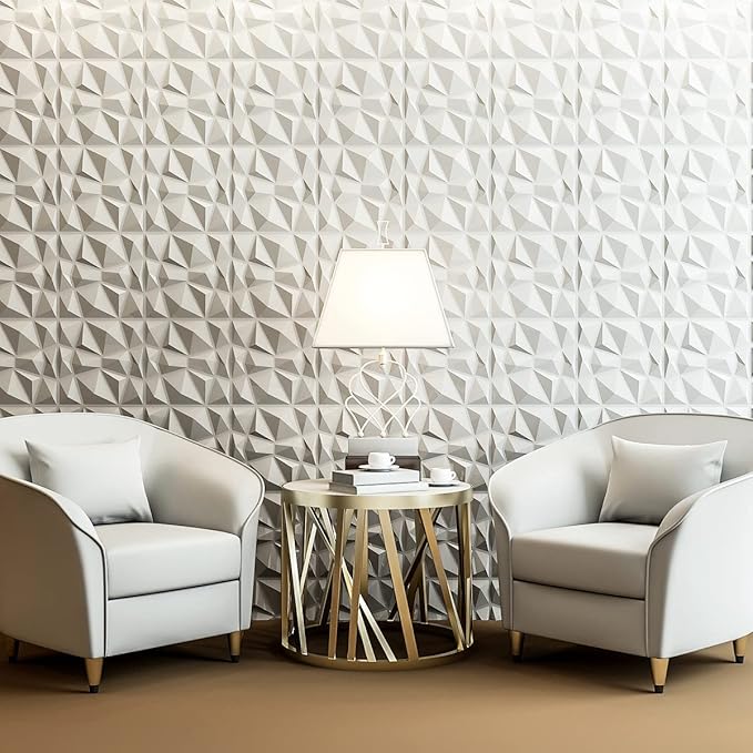 Art3d Decorative 3D Wall Panels in Diamond Design, 11.8"x11.8" Matt White - Image 2