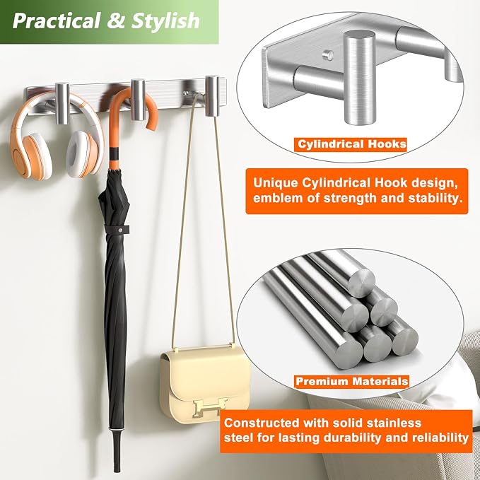 Wall Mounted Coat Rack-3 Hooks, Heavy Duty Stainless Steel Wall Hooks - Image 4
