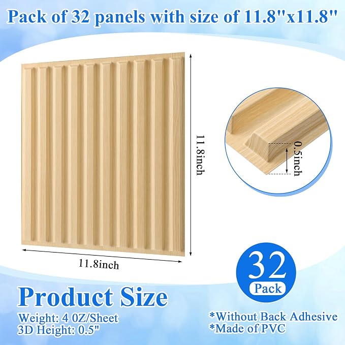 Nuanchu 32 Pcs 3D Slat Wall Panels, Paintable Waterproof Textured Tiles - Image 2